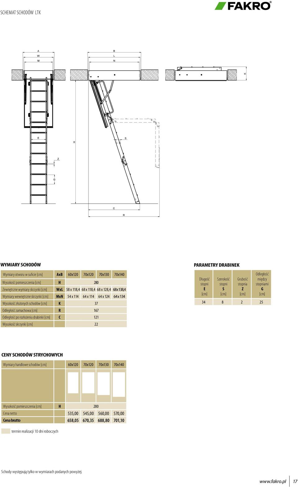 Wysokość skrzynki 22 PARAMETRY DRABINEK Długość stopni E zerokość stopni rubość stopnia Z Odległość między stopniami 34 8 2 25 CENY CHODÓW TRYCHOWYCH Wymiary handlowe schodów 60x120 70x120 70x130