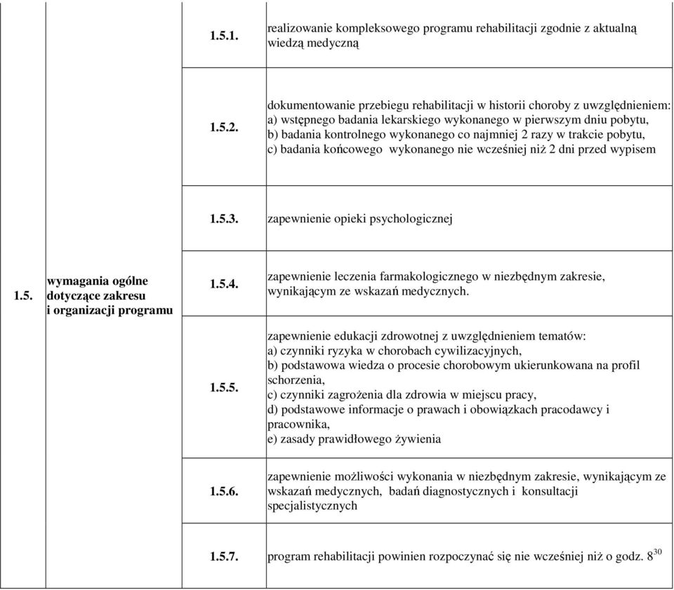 trakcie pobytu, c) badania końcowego wykonanego nie wcześniej niŝ 2 dni przed wypisem 1.5.3. zapewnienie opieki psychologicznej 1.5. wymagania ogólne dotyczące zakresu i organizacji programu 1.5.4.