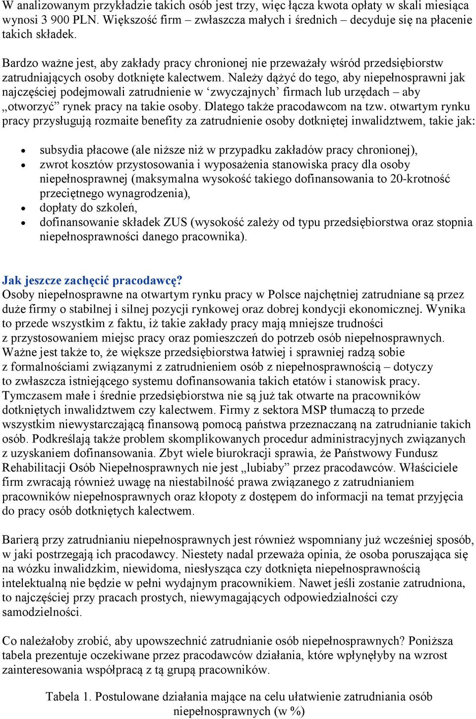 Należy dążyć do tego, aby niepełnosprawni jak najczęściej podejmowali zatrudnienie w zwyczajnych firmach lub urzędach aby otworzyć rynek pracy na takie osoby. Dlatego także pracodawcom na tzw.