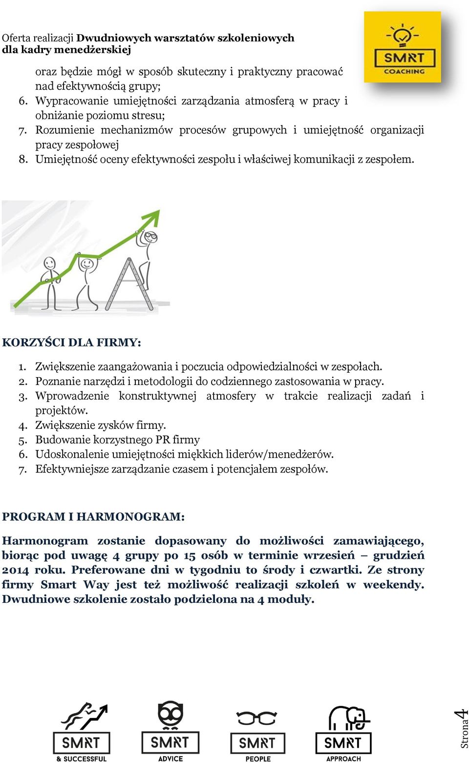 Zwiększenie zaangażowania i poczucia odpowiedzialności w zespołach. 2. Poznanie narzędzi i metodologii do codziennego zastosowania w pracy. 3.