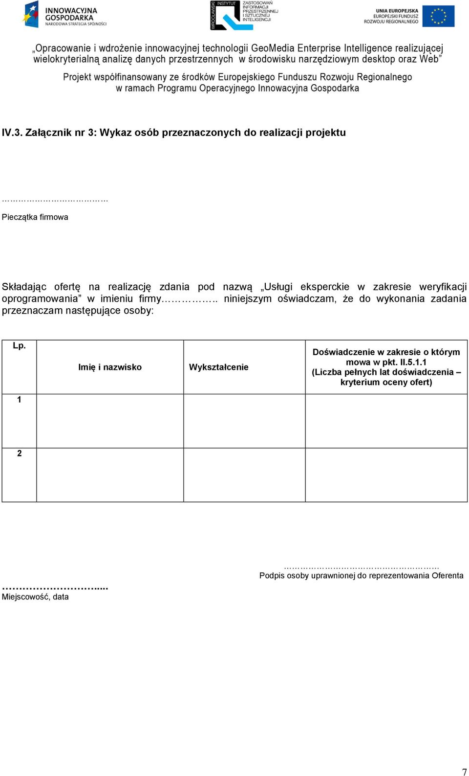 . niniejszym oświadczam, że do wykonania zadania przeznaczam następujące osoby: Lp.