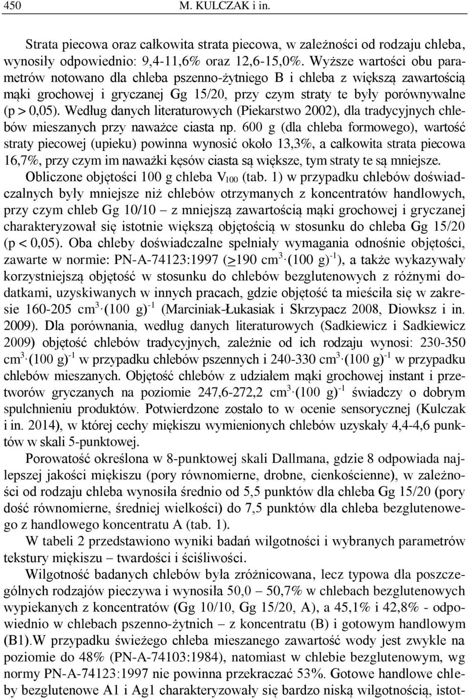 Według danych literaturowych (Piekarstwo 2002), dla tradycyjnych chlebów mieszanych przy naważce ciasta np.