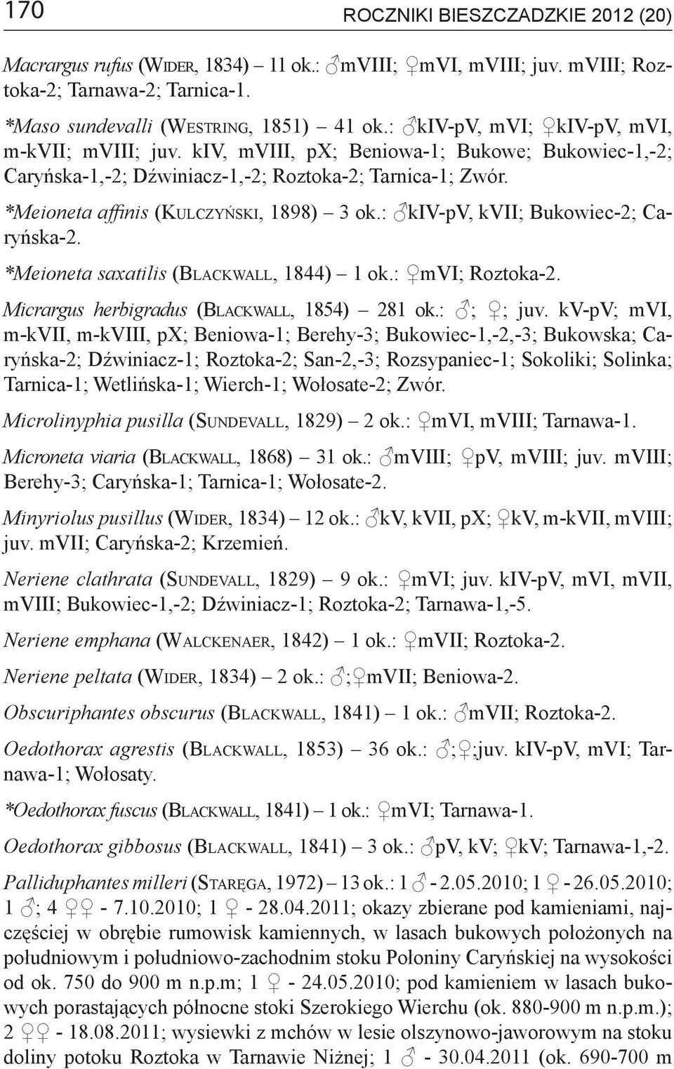 *Meioneta saxatilis (Blackwall, ) ok.: mvi; Roztoka-. Micrargus herbigradus (Blackwall, ) ok.: ; ; juv.