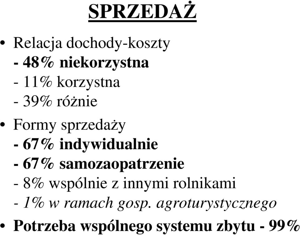 67% samozaopatrzenie - 8% wspólnie z innymi rolnikami - 1% w