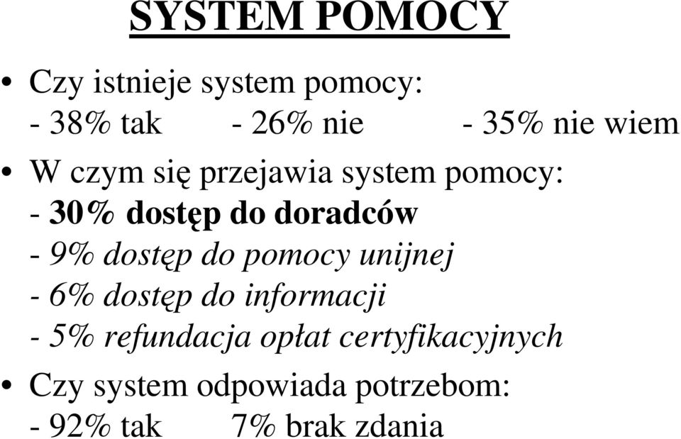 dostęp do pomocy unijnej - 6% dostęp do informacji - 5% refundacja opłat