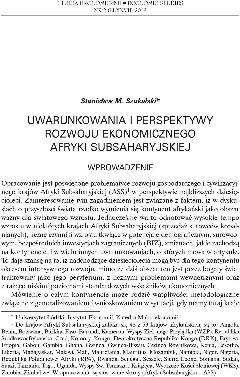 Subsaharyjskiej (ASS) 1 w perspektywie najbliższych dziesięcioleci.