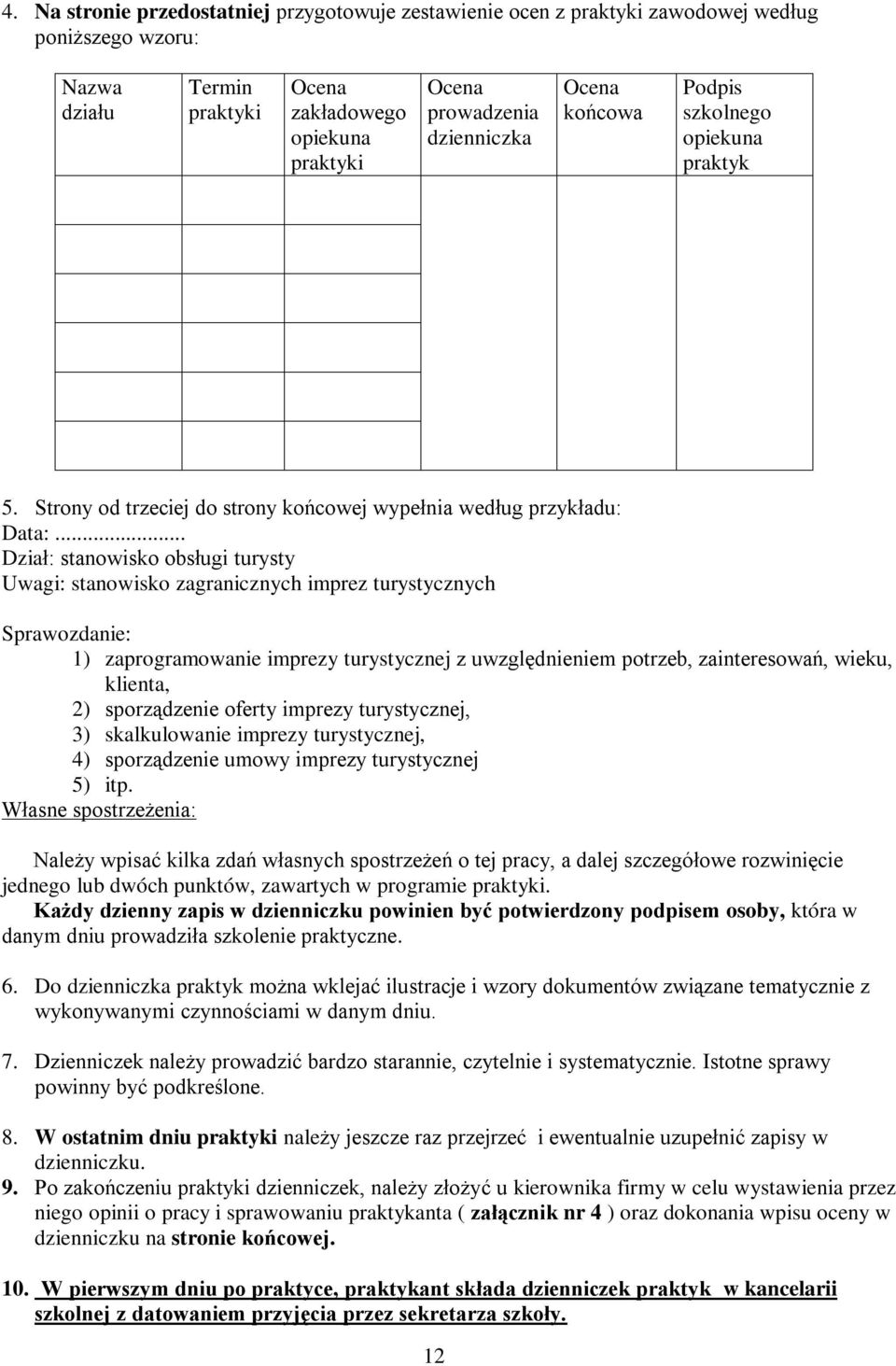 .. Dział: stanowisko obsługi turysty Uwagi: stanowisko zagranicznych imprez turystycznych Sprawozdanie: 1) zaprogramowanie imprezy turystycznej z uwzględnieniem potrzeb, zainteresowań, wieku,