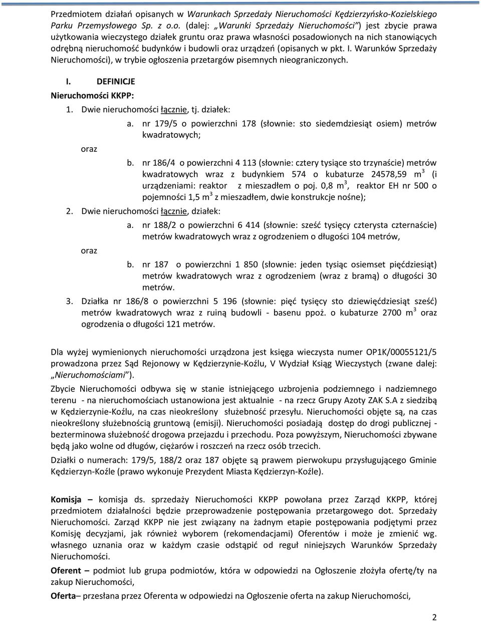 isanych w Warunkach Sprzedaży Nieruchom