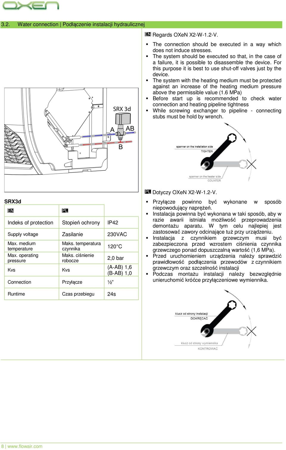 The system with the heating medium must be protected against an increase of the heating medium pressure above the permissible value (1.