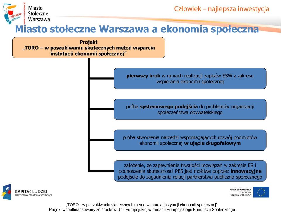 obywatelskiego próba stworzenia narzędzi wspomagających rozwój podmiotów ekonomii społecznej w ujęciu długofalowym założenie, że zapewnienie