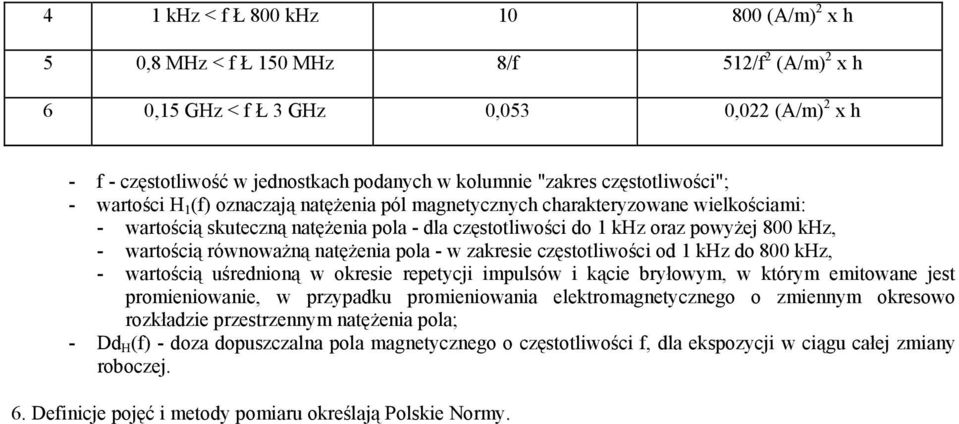 wartością równoważną natężenia pola - w zakresie częstotliwości od 1 khz do 800 khz, - wartością uśrednioną w okresie repetycji impulsów i kącie bryłowym, w którym emitowane jest promieniowanie, w