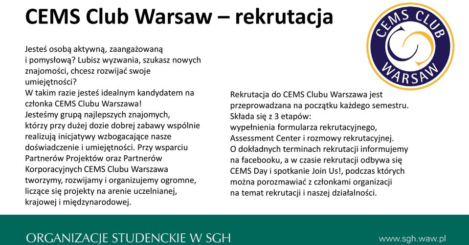 Jesteśmy grupą najlepszych znajomych, którzy przy dużej dozie dobrej zabawy wspólnie realizują inicjatywy wzbogacające nasze doświadczenie i umiejętności.