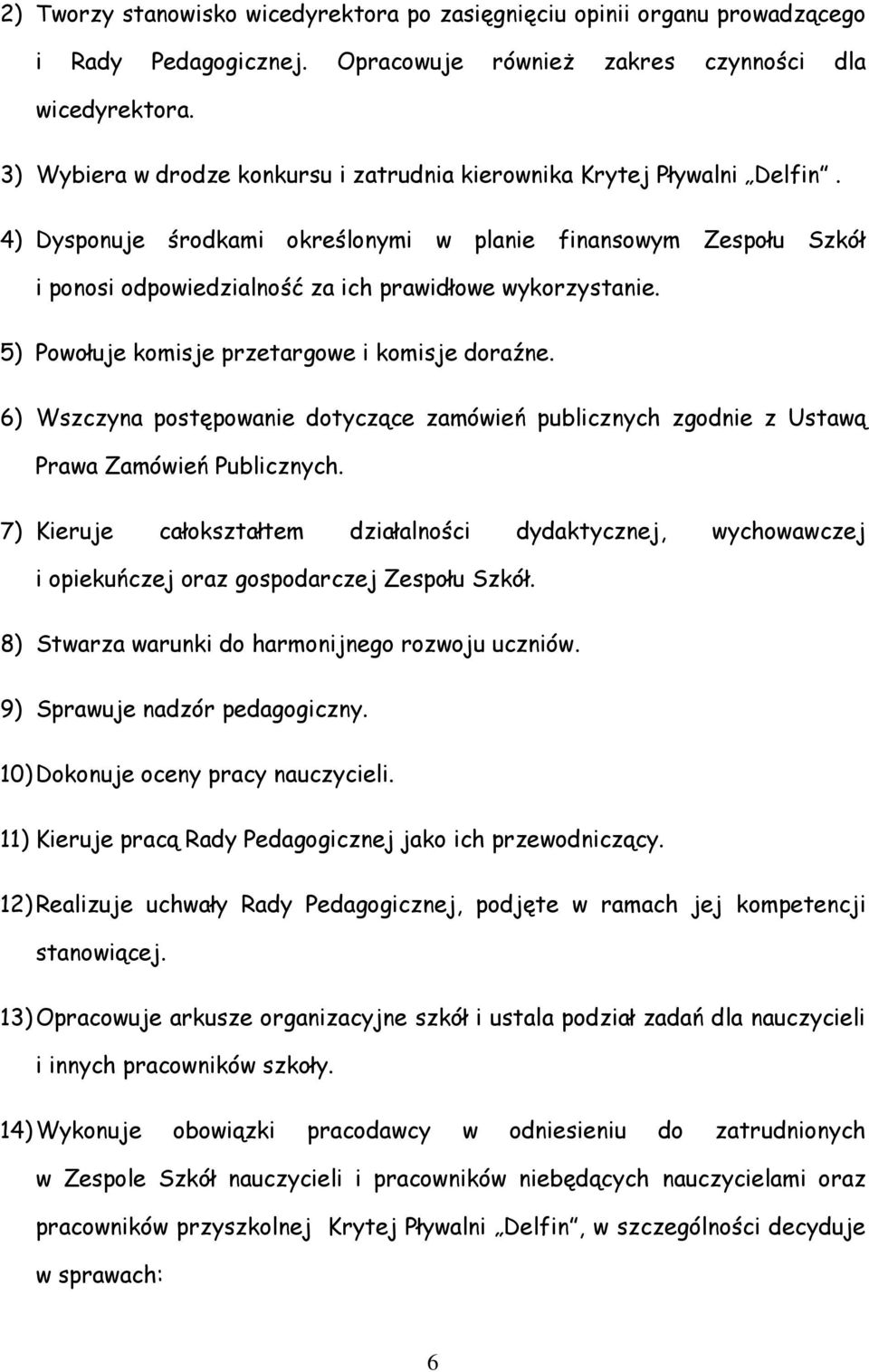 4) Dysponuje środkami określonymi w planie finansowym Zespołu Szkół i ponosi odpowiedzialność za ich prawidłowe wykorzystanie. 5) Powołuje komisje przetargowe i komisje doraźne.