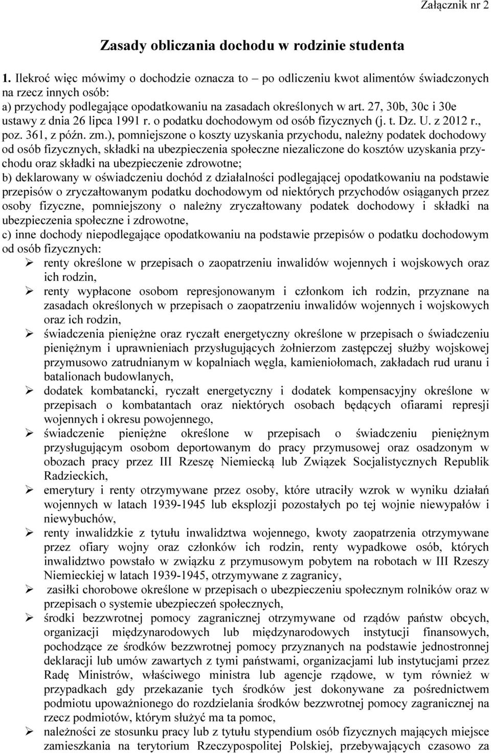 27, 30b, 30c i 30e ustawy z dnia 26 lipca 1991 r. o podatku dochodowym od osób fizycznych (j. t. Dz. U. z 2012 r., poz. 361, z późn. zm.