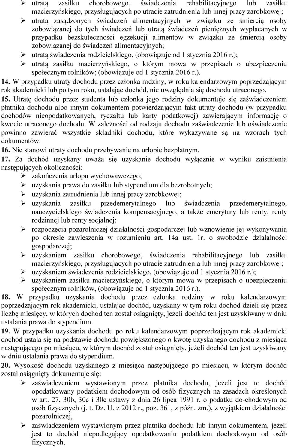 świadczeń alimentacyjnych; utratą świadczenia rodzicielskiego, (obowiązuje od 1 stycznia 2016 r.