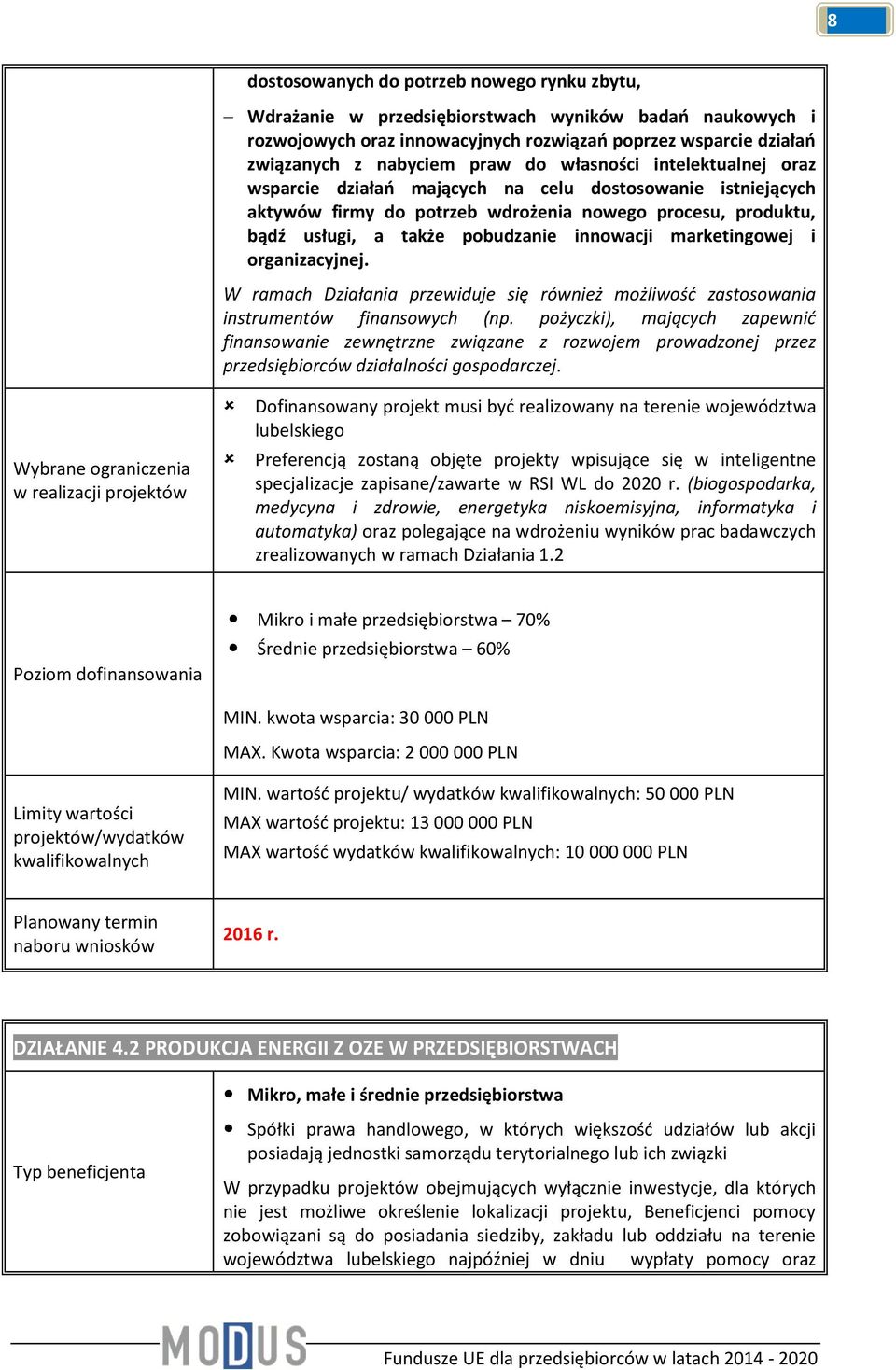 marketingowej i organizacyjnej. W ramach Działania przewiduje się również możliwość zastosowania instrumentów finansowych (np.