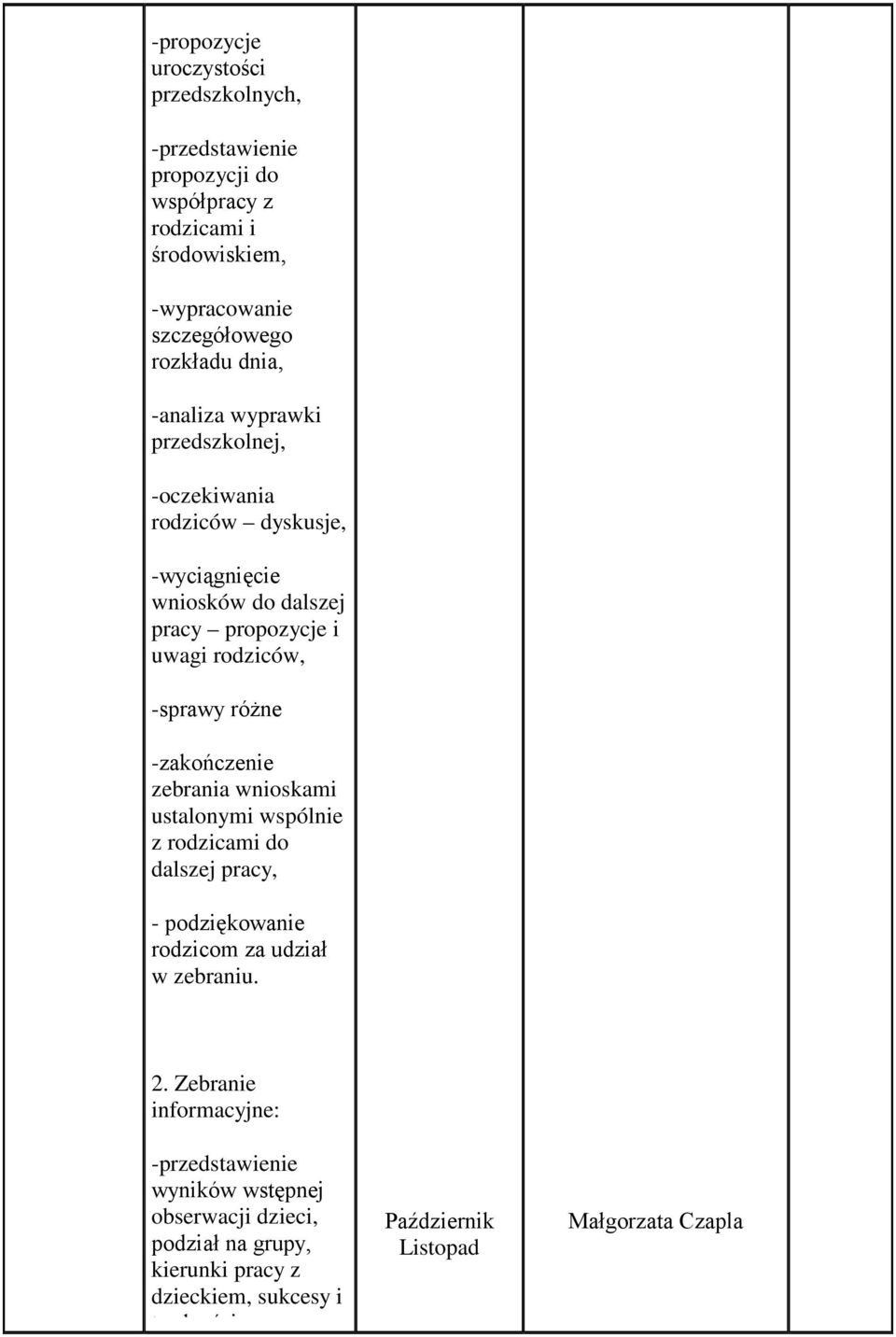 -sprawy róŝne -zakończenie zebrania wnioskami ustalonymi wspólnie z rodzicami do dalszej pracy, - podziękowanie rodzicom za udział w