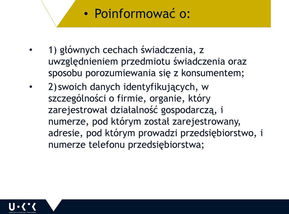 firmie, organie, który zarejestrował działalność gospodarczą, i numerze, pod którym został