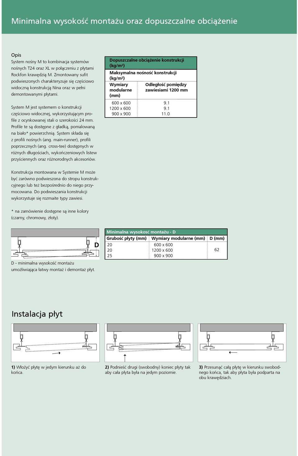 System M jest systemem o konstrukcji częściowo widocznej, wykorzystującym profile z ocynkowanej stali o szerokości 24 mm. Profile te są dostępne z gładką, pomalowaną na biało* powierzchnią.