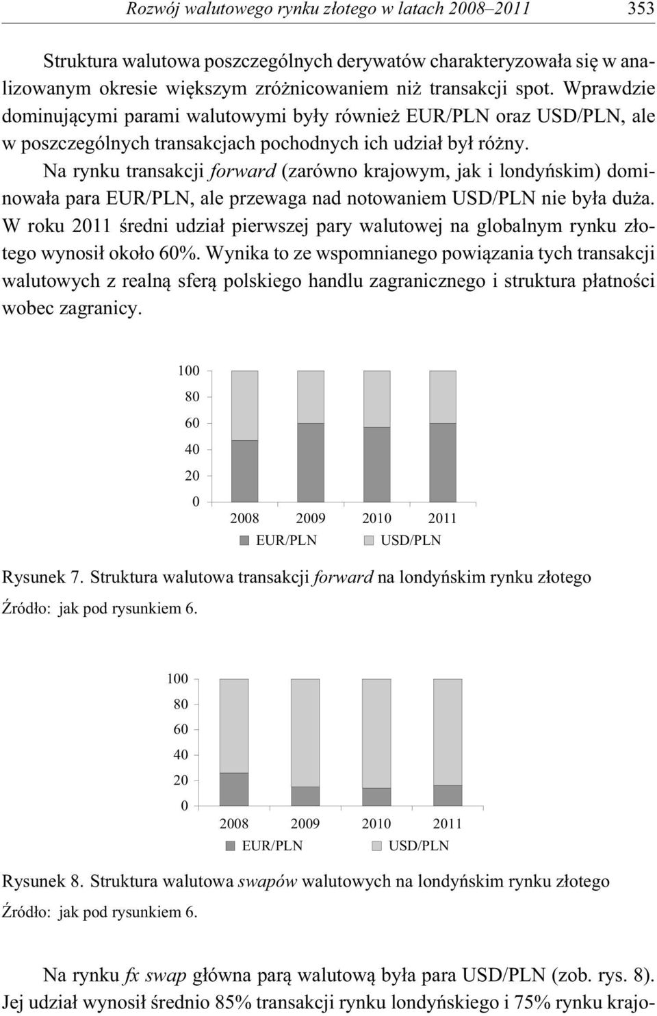 Na rynku transakcji forward (zarówno krajowym, jak i londy skim) dominowa a para EUR/PLN, ale przewaga nad notowaniem USD/PLN nie by a du a.