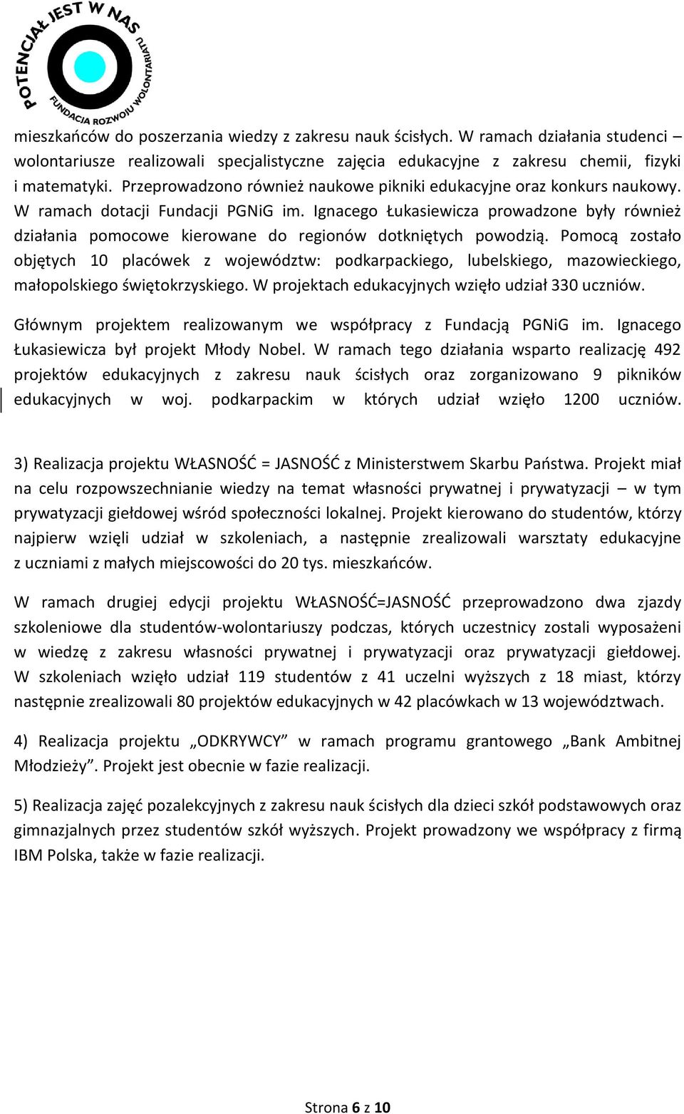 Ignacego Łukasiewicza prowadzone były również działania pomocowe kierowane do regionów dotkniętych powodzią.