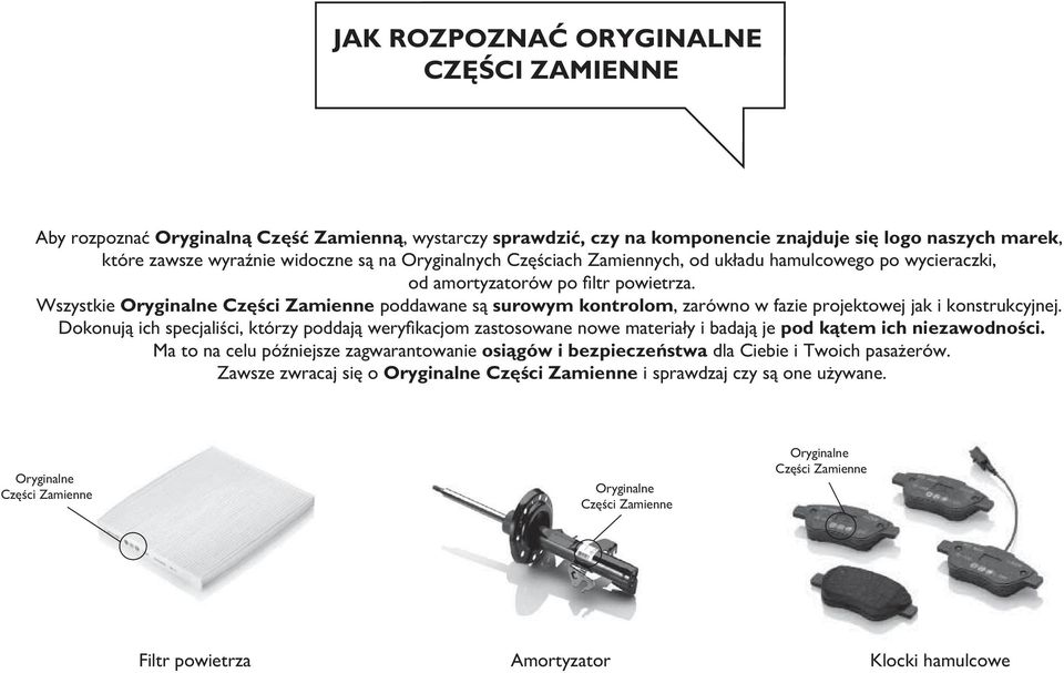 Wszystkie Oryginalne Części Zamienne poddawane są surowym kontrolom, zarówno w fazie projektowej jak i konstrukcyjnej.