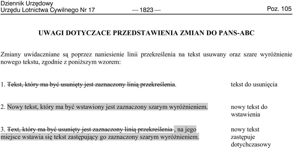 nienie nowego tekstu, zgodnie z poni szym wzorem: 1. Tekst, który ma by usuni ty jest zaznaczony lini przekre lenia. tekst do usuni cia 2.