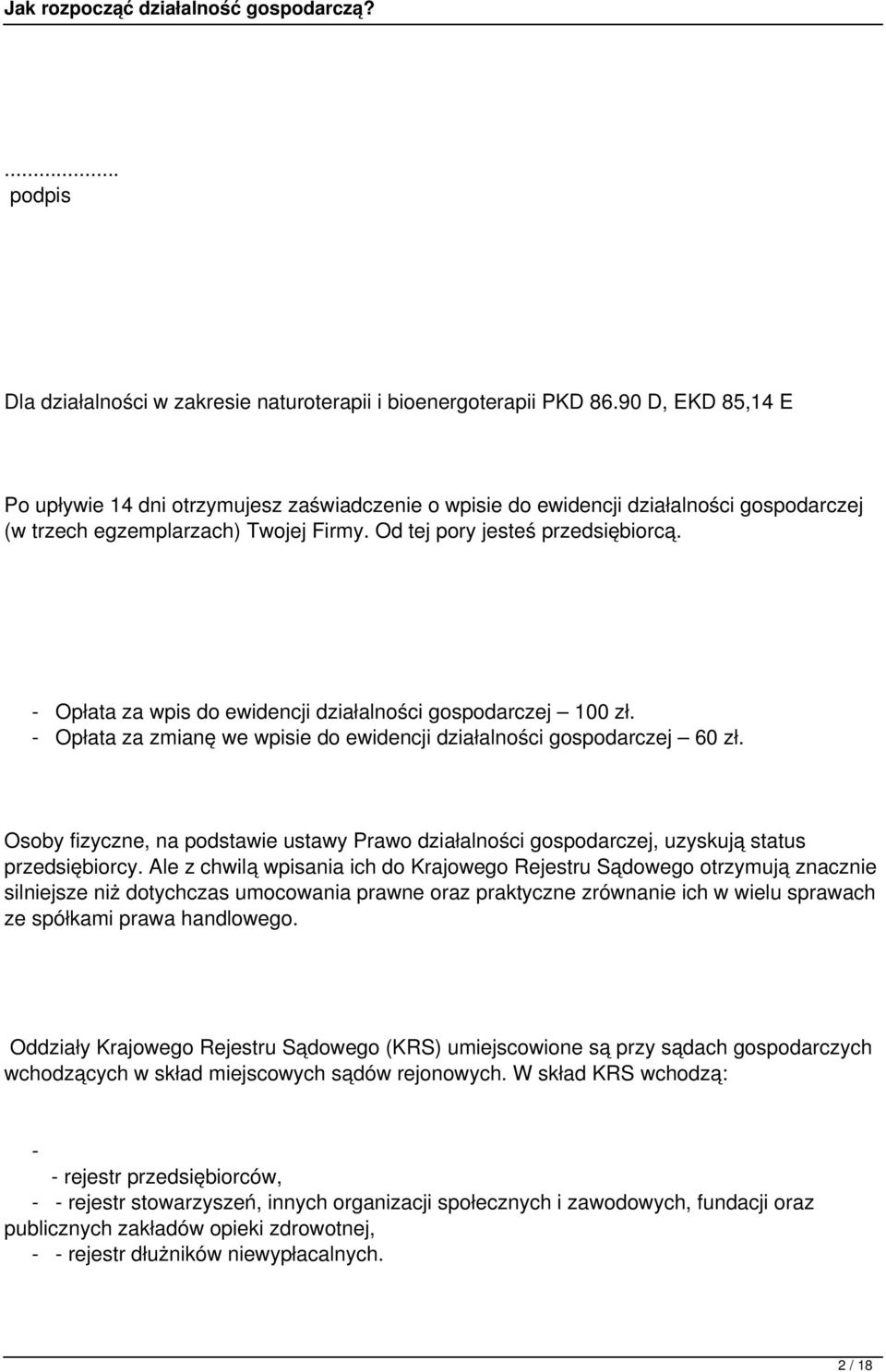 Wpis do ewidencji działalności gospodarczej - PDF Darmowe pobieranie