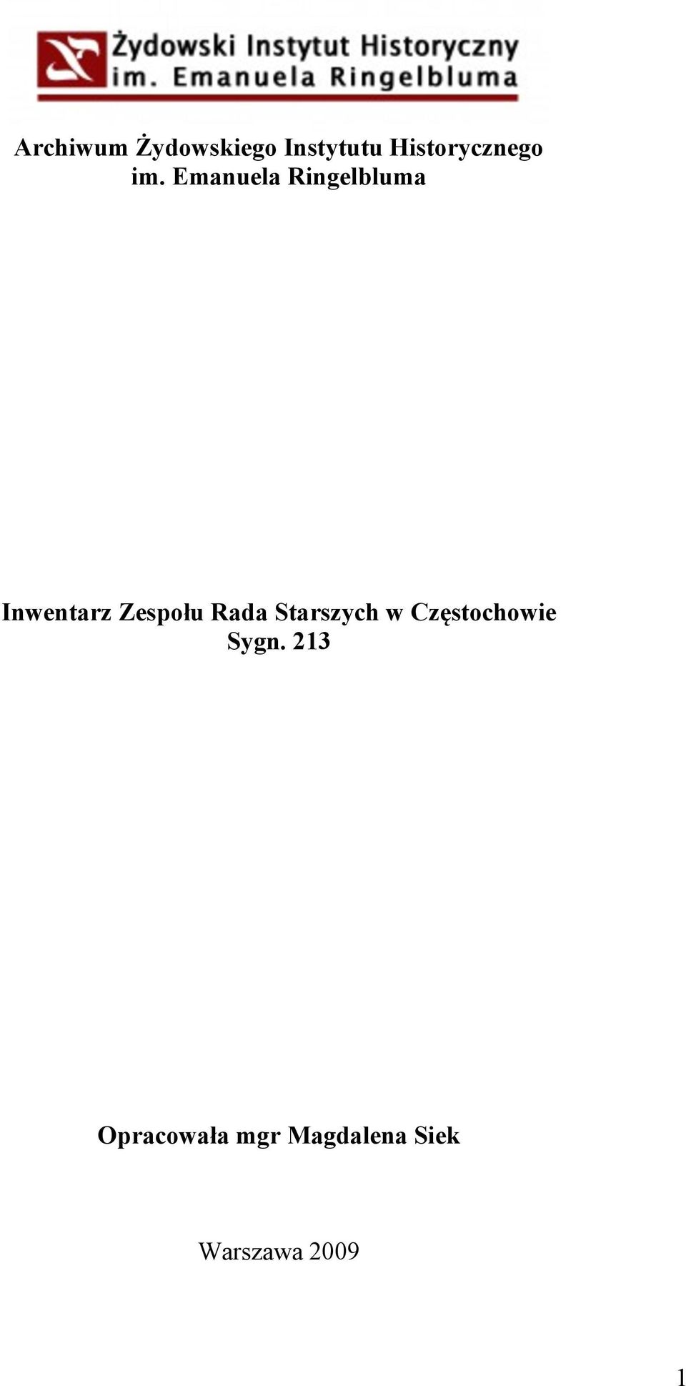 Emanuela Ringelbluma Inwentarz Zespołu Rada