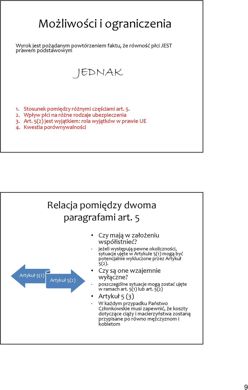 5 Artykuł 5(1) Artykuł 5(2) Czy mają w założeniu współistnieć? - jeżeli występują pewne okoliczności, sytuacje ujęte w Artykule 5(1) mogą być potencjalnie wykluczone przez Artykuł 5(2).