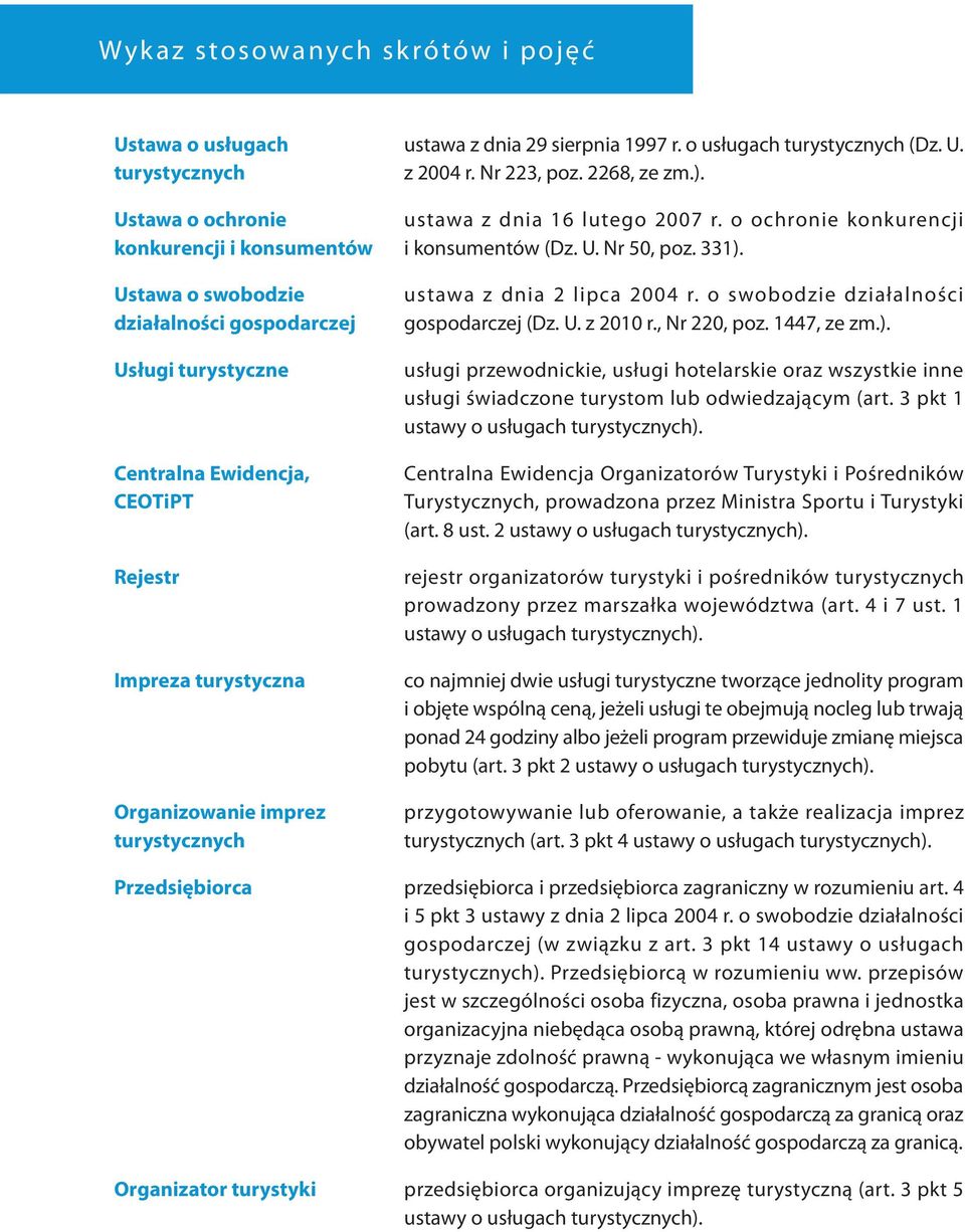 ustawa z dnia 16 lutego 2007 r. o ochronie konkurencji i konsumentów (Dz. U. Nr 50, poz. 331). ustawa z dnia 2 lipca 2004 r. o swobodzie działalności gospodarczej (Dz. U. z 2010 r., Nr 220, poz.