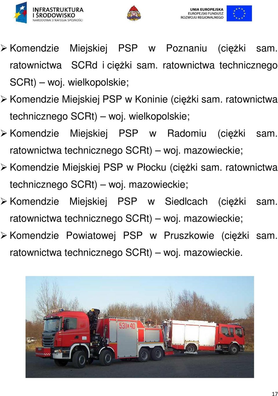 wielkopolskie; Komendzie Miejskiej PSP w Radomiu (ciężki sam. ratownictwa technicznego SCRt) woj.