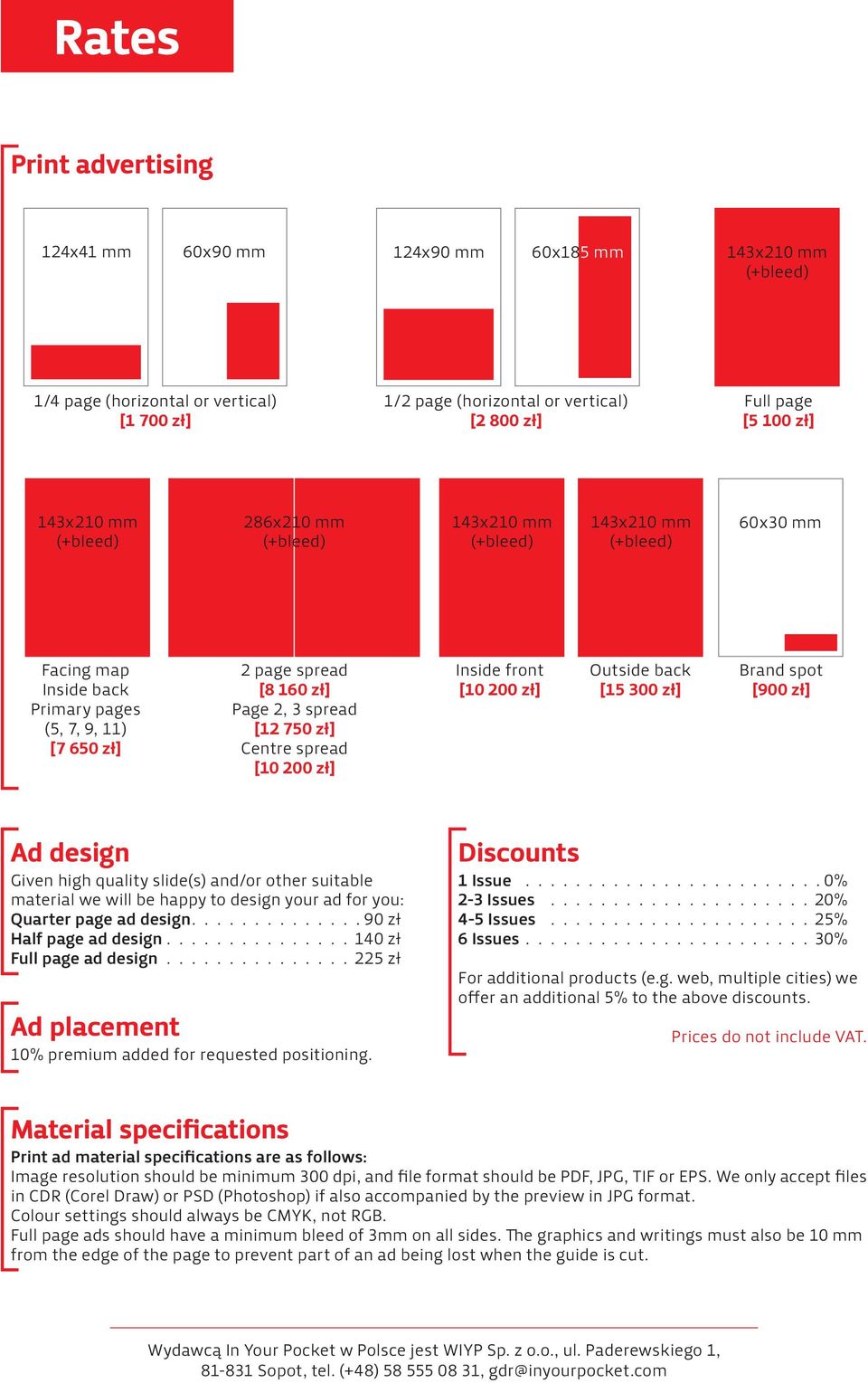 spot [900 zł] Ad design Given high quality slide(s) and/or other suitable material we will be happy to design your ad for you: Quarter page ad design 90 zł Half page ad design 140 zł Full page ad
