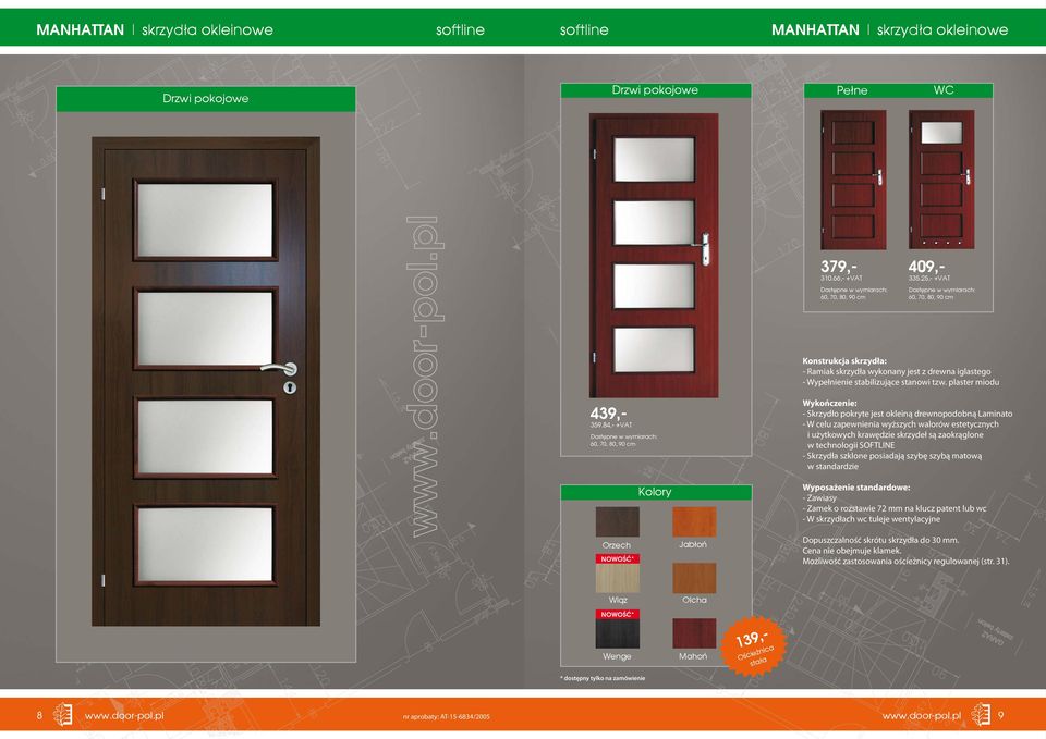 84,- +VAT NOWOŒÆ* - Skrzydło pokryte jest okleiną drewnopodobną Laminato i użytkowych krawędzie skrzydeł są zaokrąglone w technologii SOFTLINE -