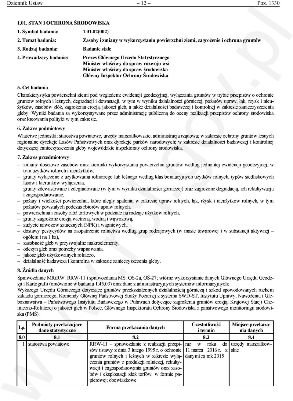 Prowadzący badanie: Prezes Głównego Urzędu Statystycznego Minister właściwy do spraw rozwoju wsi Minister właściwy do spraw środowiska Główny Inspektor Ochrony Środowiska Charakterystyka powierzchni