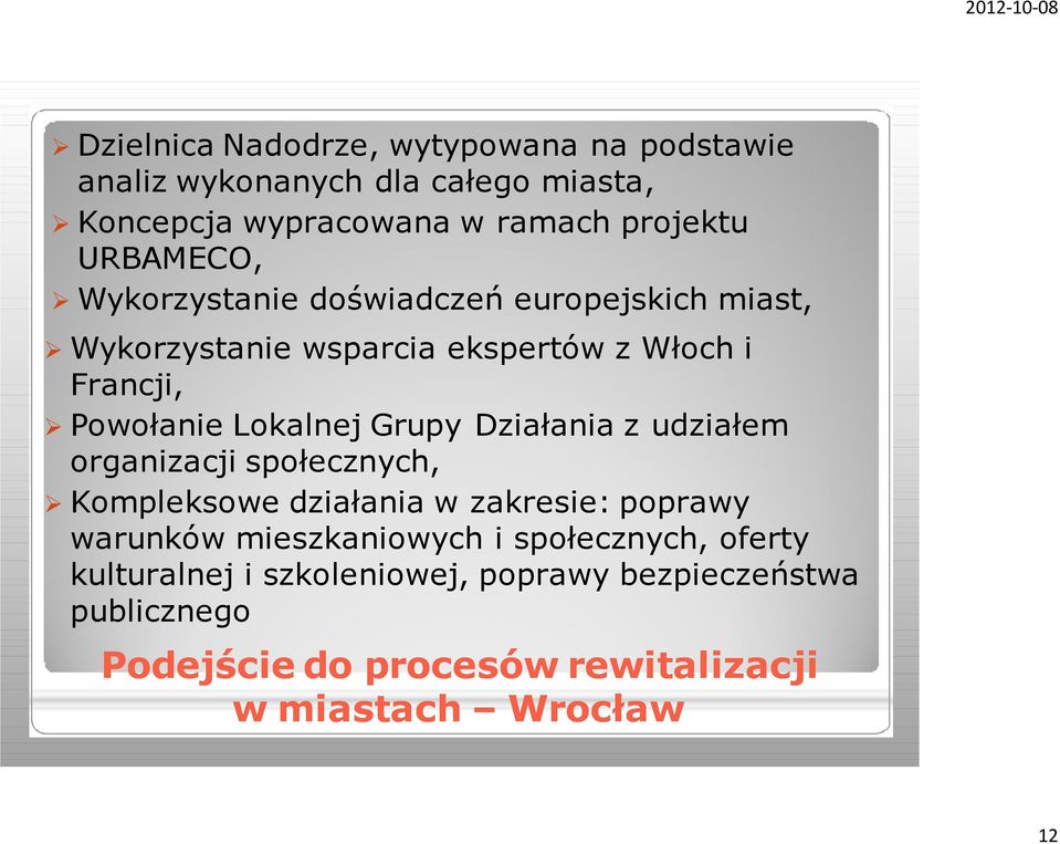 Grupy Działania z udziałem organizacji społecznych, Kompleksowe działania w zakresie: poprawy warunków mieszkaniowych i