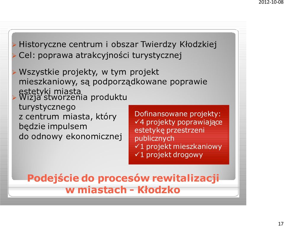 miasta, który będzie impulsem do odnowy ekonomicznej Dofinansowane projekty: 4 projekty poprawiające estetykę