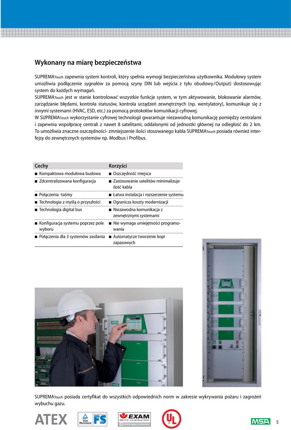 SUPREMATouch jest w stanie kontrolować wszystkie funkcje system, w tym aktywowanie, blokowanie alarmów, zarządzanie błędami, kontrola statusów, kontrola urządzeń zewnętrznych (np.