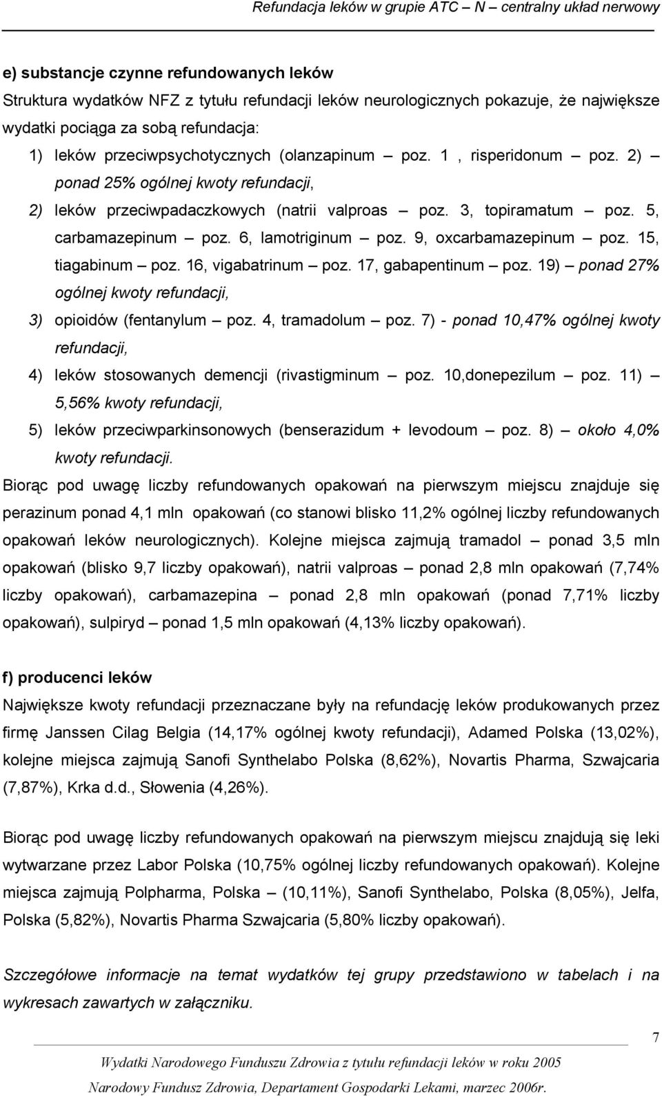 3, topiramatum poz. 5, carbamazepinum poz. 6, lamotriginum poz. 9, oxcarbamazepinum poz. 15, tiagabinum poz. 16, vigabatrinum poz. 17, gabapentinum poz.