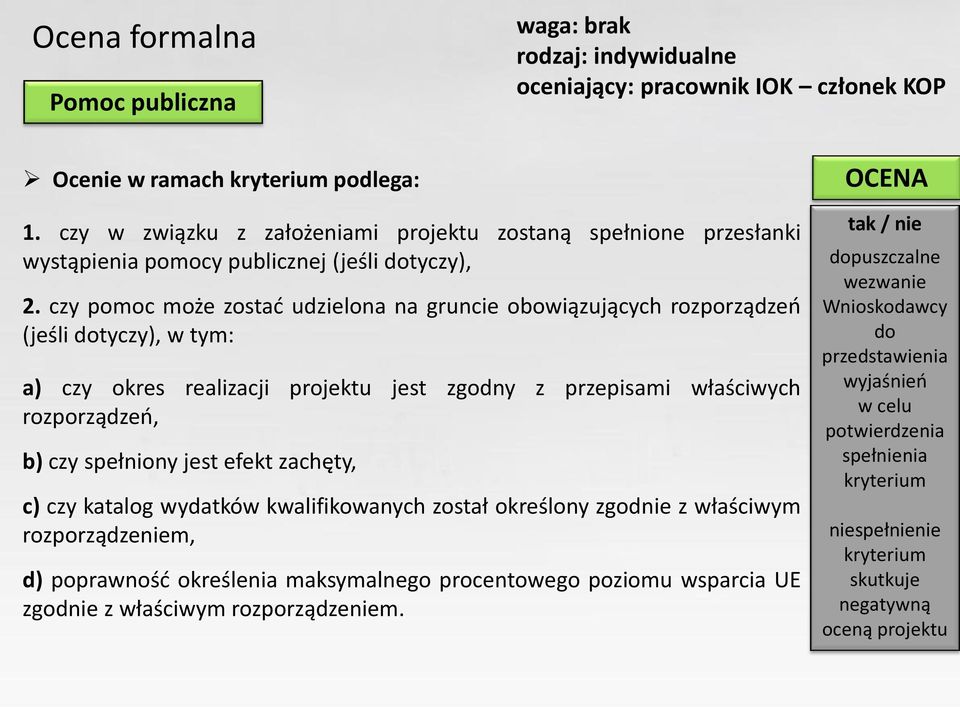 czy pomoc może zostać udzielona na gruncie obowiązujących rozporządzeń (jeśli dotyczy), w tym: a) czy okres realizacji projektu jest zgodny z przepisami właściwych rozporządzeń, b) czy