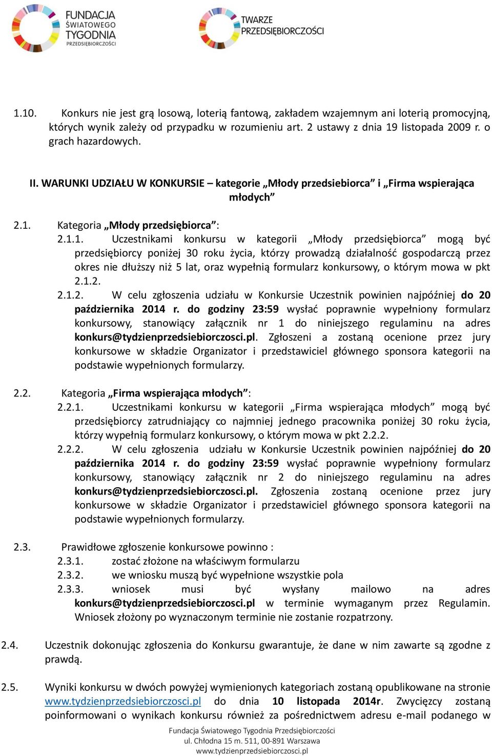 Kategoria Młody przedsiębiorca : 2.1.