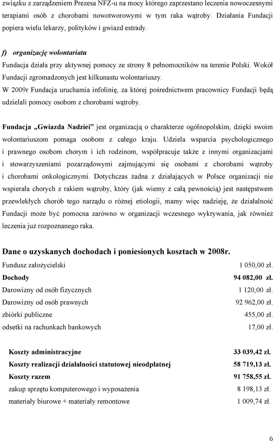 Wokół Fundacji zgromadzonych jest kilkunastu wolontariuszy. W 2009r Fundacja uruchamia infolinię, za której pośrednictwem pracownicy Fundacji będą udzielali pomocy osobom z chorobami wątroby.