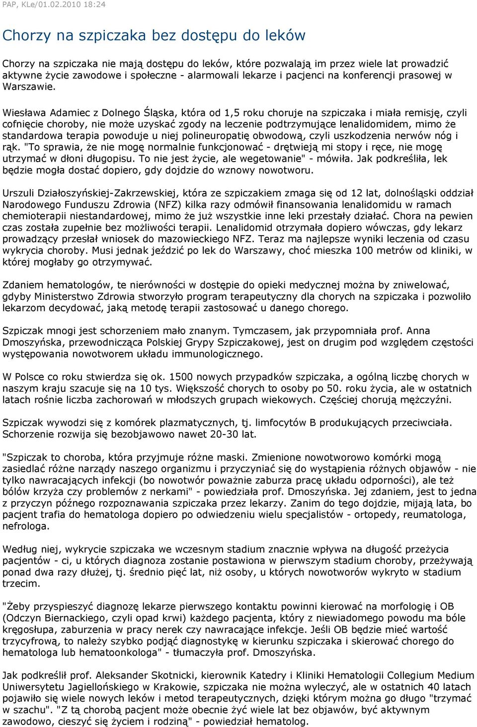 i pacjenci na konferencji prasowej w Warszawie.