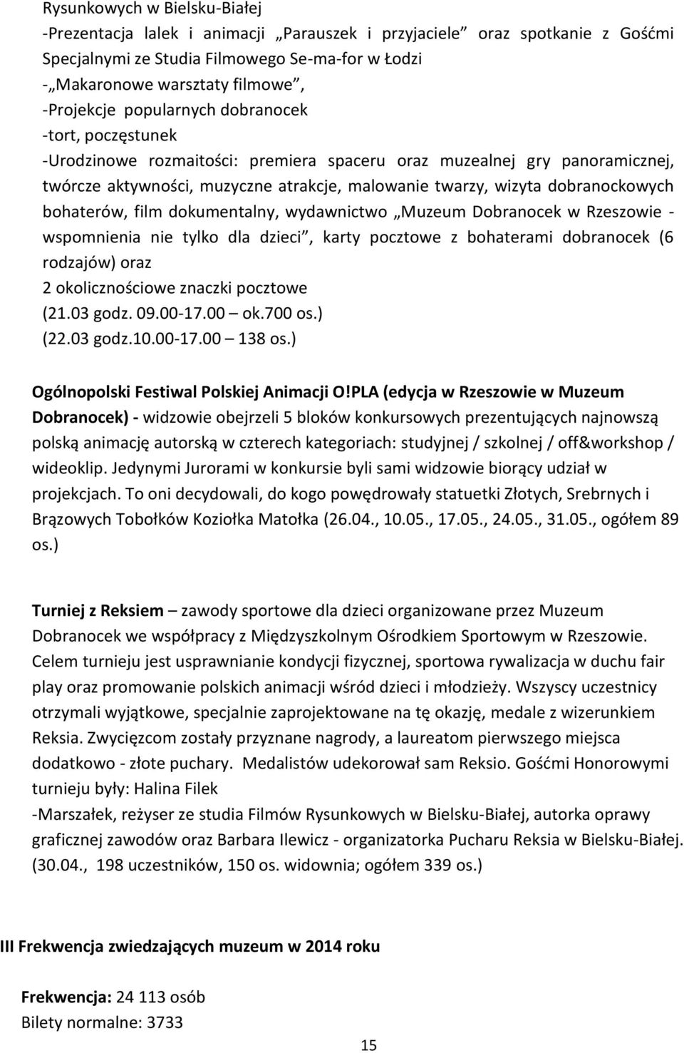 bohaterów, film dokumentalny, wydawnictwo Muzeum Dobranocek w Rzeszowie - wspomnienia nie tylko dla dzieci, karty pocztowe z bohaterami dobranocek (6 rodzajów) oraz 2 okolicznościowe znaczki pocztowe