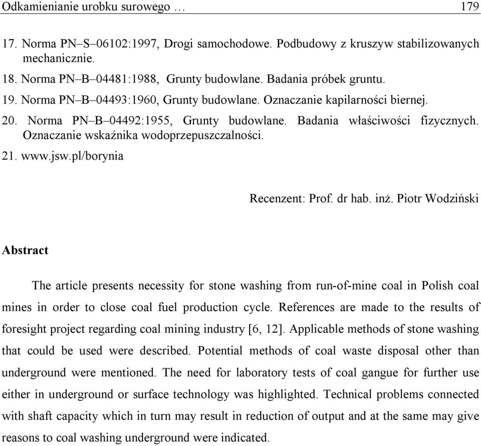 21. www.jsw.pl/borynia Recenzent: Prof. dr hab. inż.
