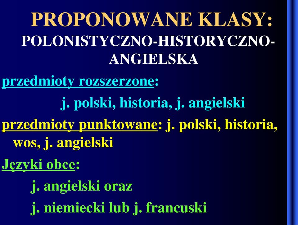 angielski przedmioty punktowane: j.