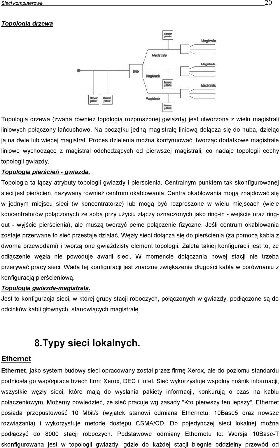 Proces dzielenia można kontynuować, tworząc dodatkowe magistrale liniowe wychodzące z magistral odchodzących od pierwszej magistrali, co nadaje topologii cechy topologii gwiazdy.