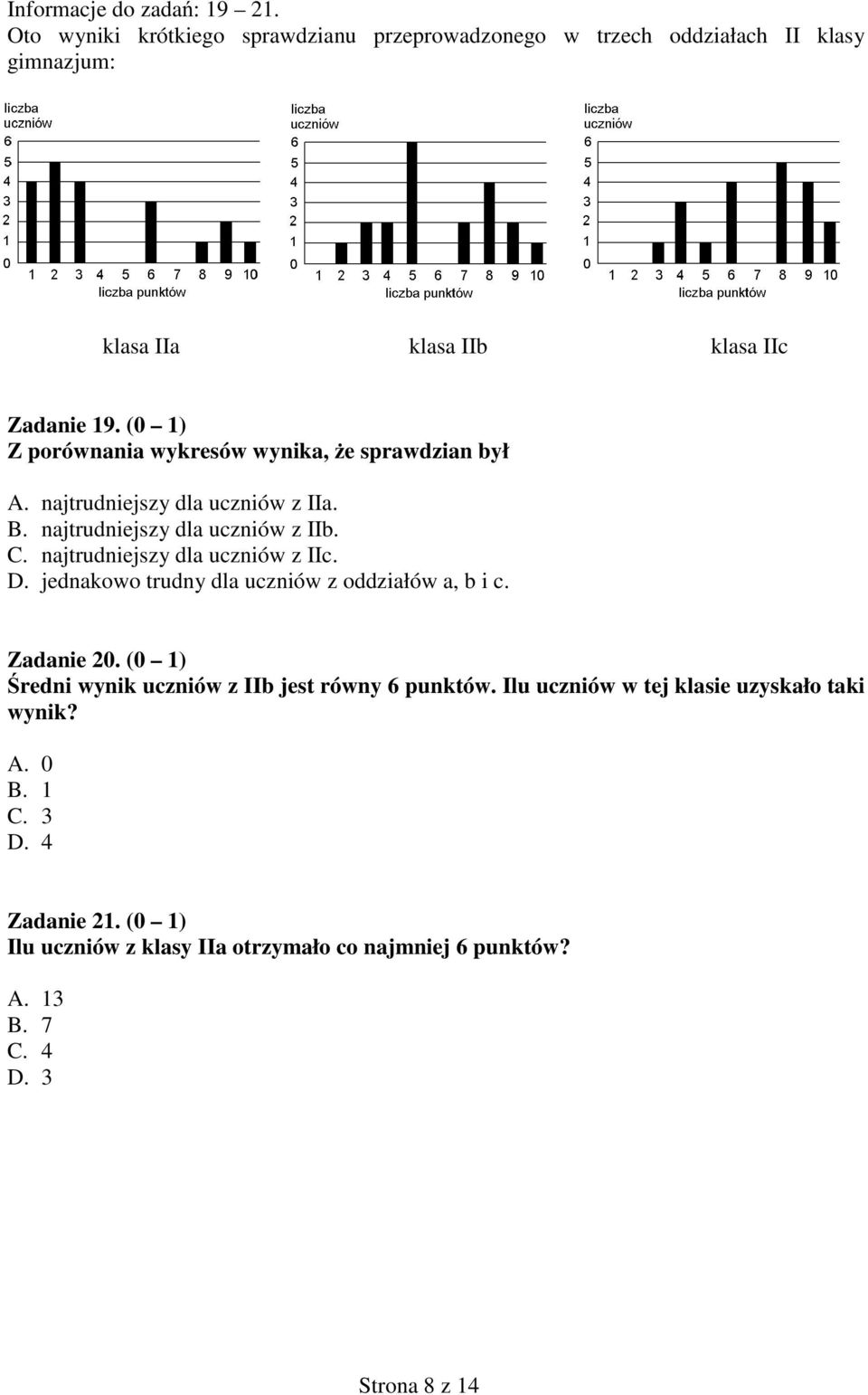 najtrudniejzy dla uczniów z IIc. D. jednakowo trudny dla uczniów z oddziałów a, b i c. Zadanie 0.