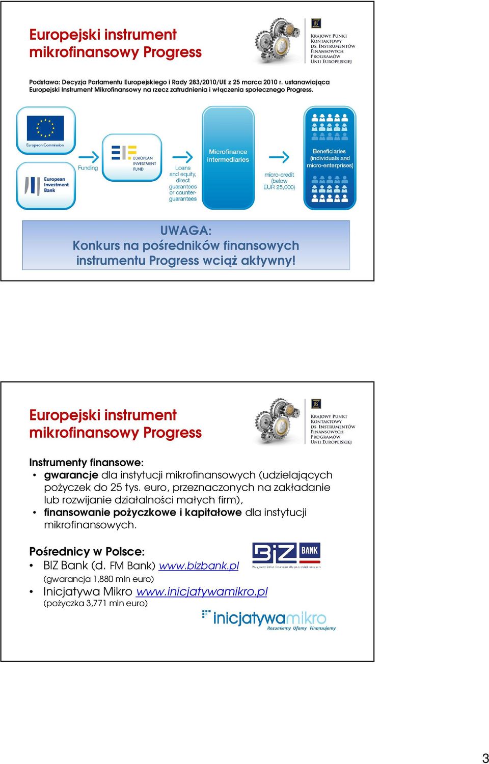 Europejski instrument mikrofinansowy Progress Instrumenty finansowe: gwarancje dla instytucji mikrofinansowych (udzielających pożyczek do 25 tys.