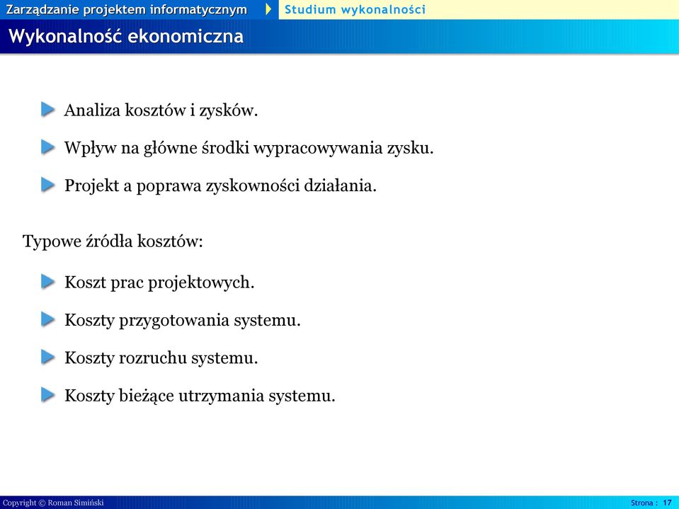 Projekt a poprawa zyskowności działania.